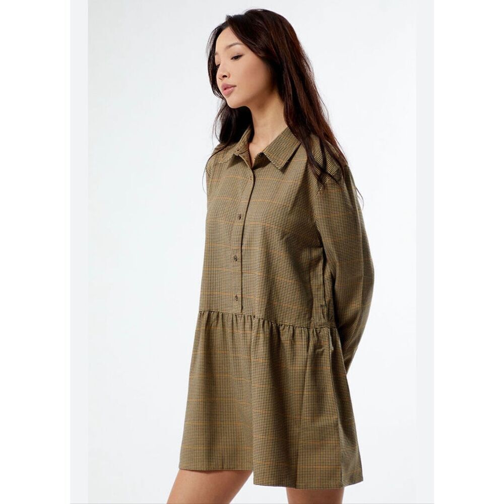 🌸 RVCA Brown and Tan Houndstooth Not Today Mini Dress Size XS New